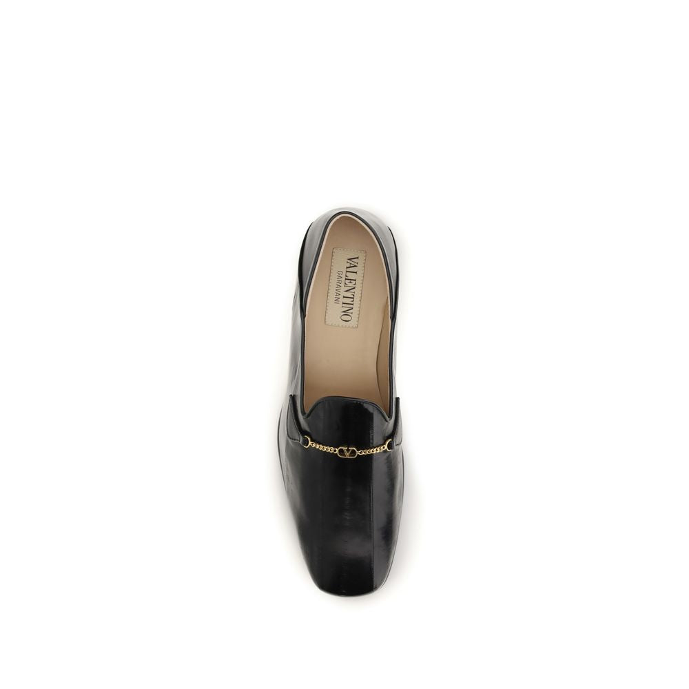 Valentino Garavani Jiggie Black Leather Gold Chain Slip-On Loafers for Men