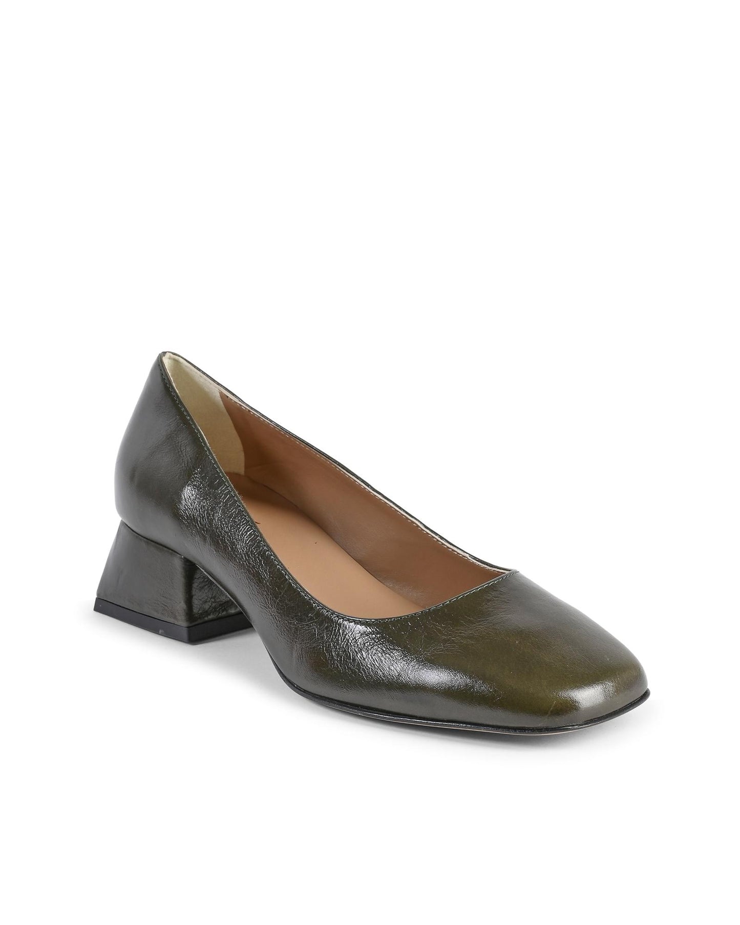 19V69 Italia Green Leather Block Heeled Ballerina Shoes