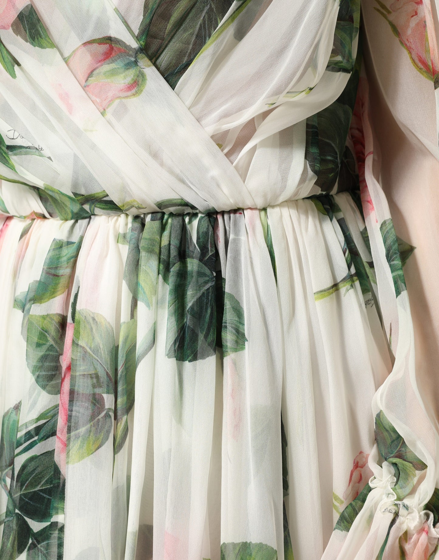 Dolce & Gabbana Floral Rose Ivory Silk Blend Longsleeve Dress