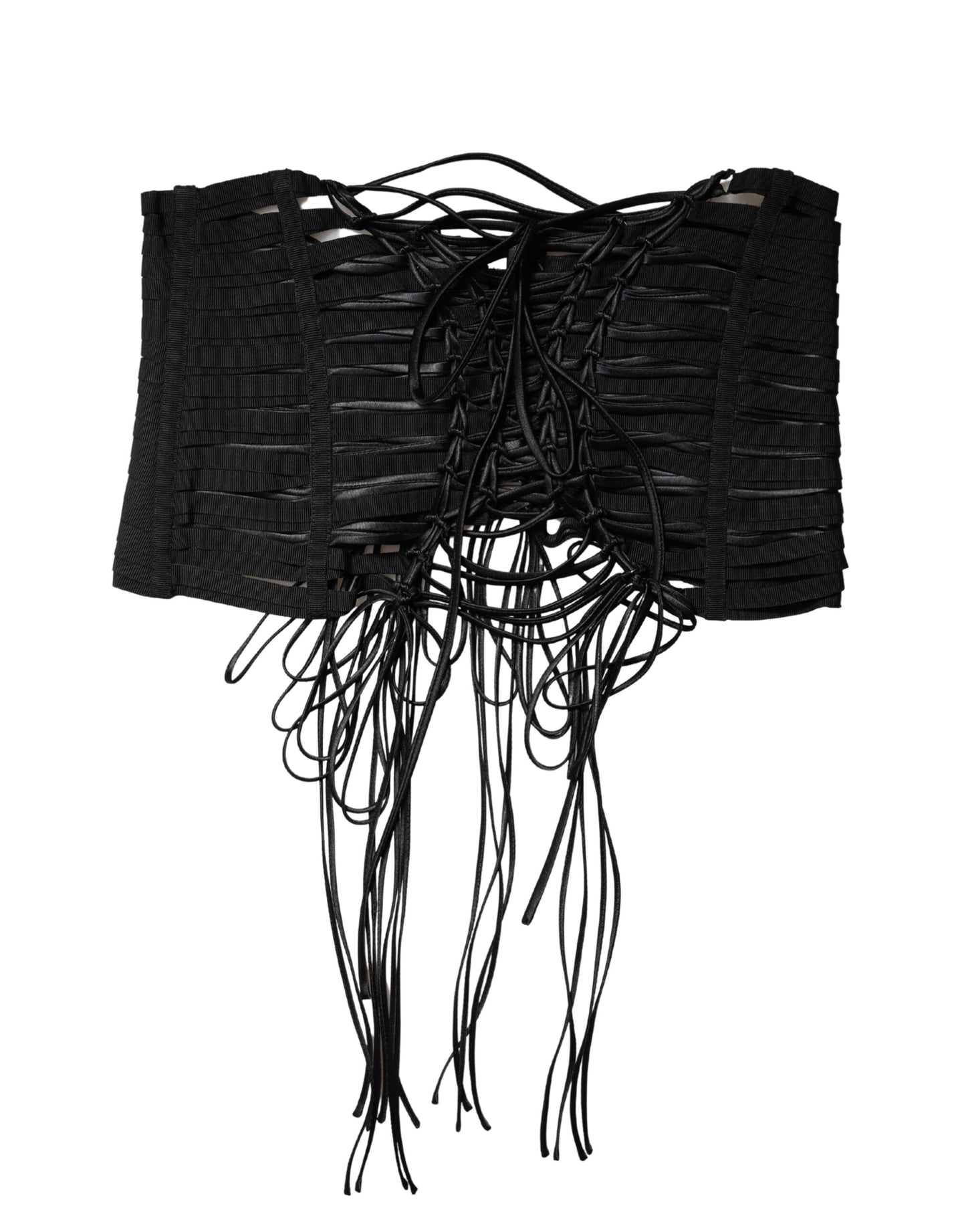 Dolce & Gabbana Black Polyester Lace-Up Waist Cincher Corset Top