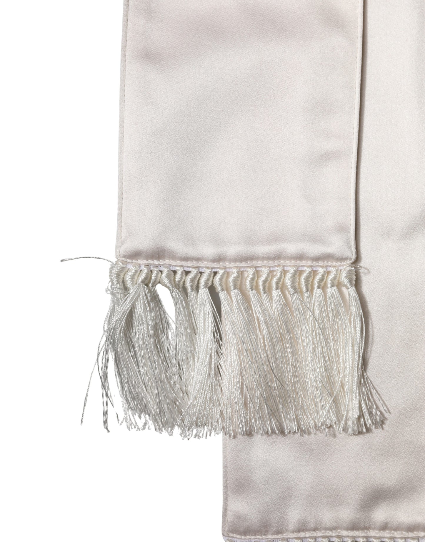 Dolce & Gabbana White Silk Satin Fringes Foulard Men Scarf