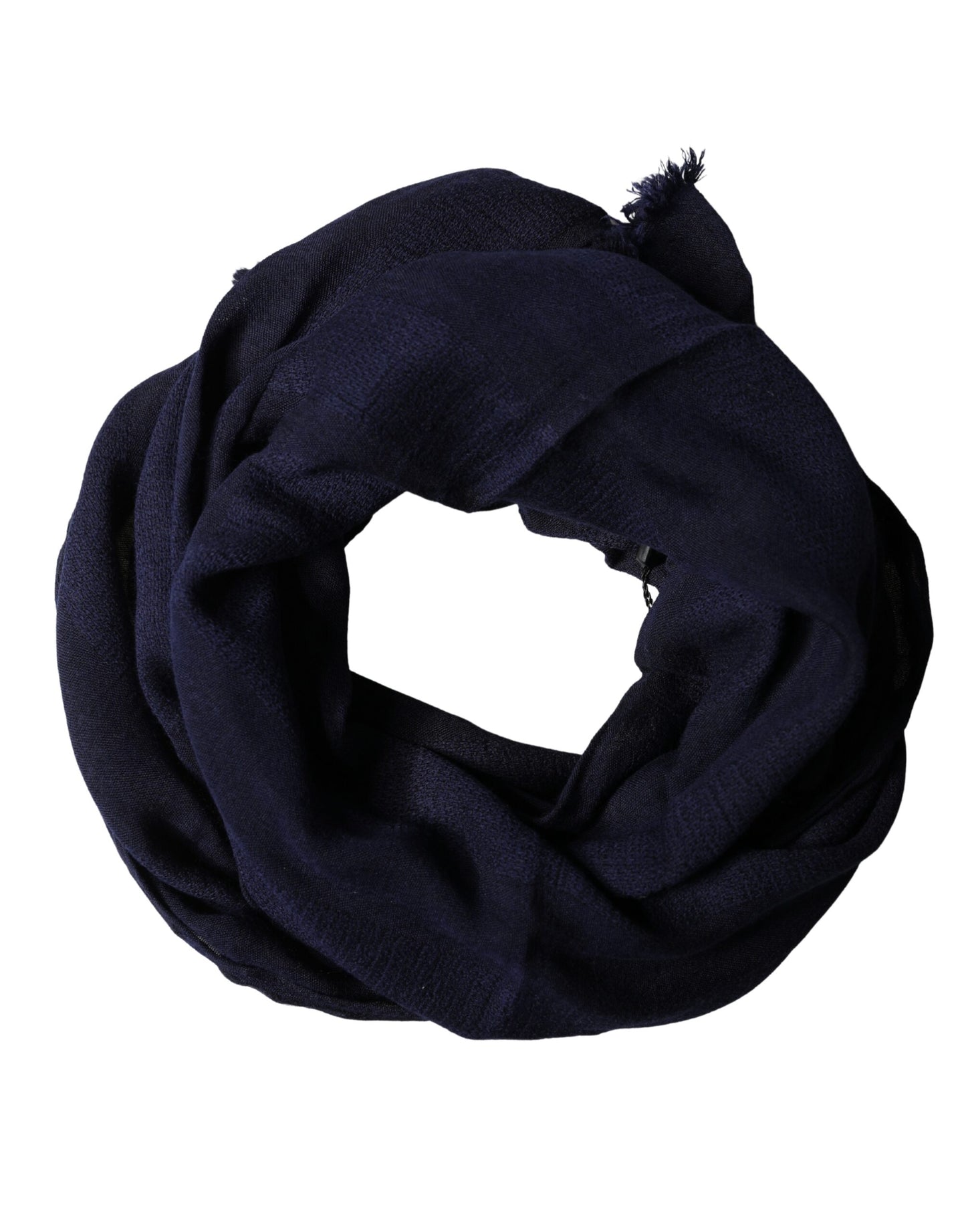Dolce & Gabbana Dark Blue Wool Knit Unisex Wrap Fringe Shawl Scarf
