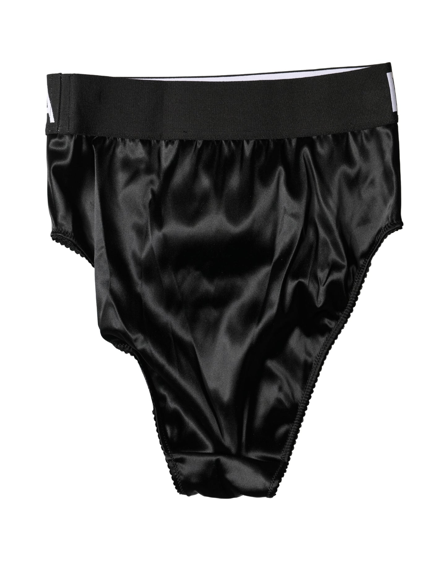 Dolce & Gabbana Black Satin High-Waist Brief Logo Women's Underwear