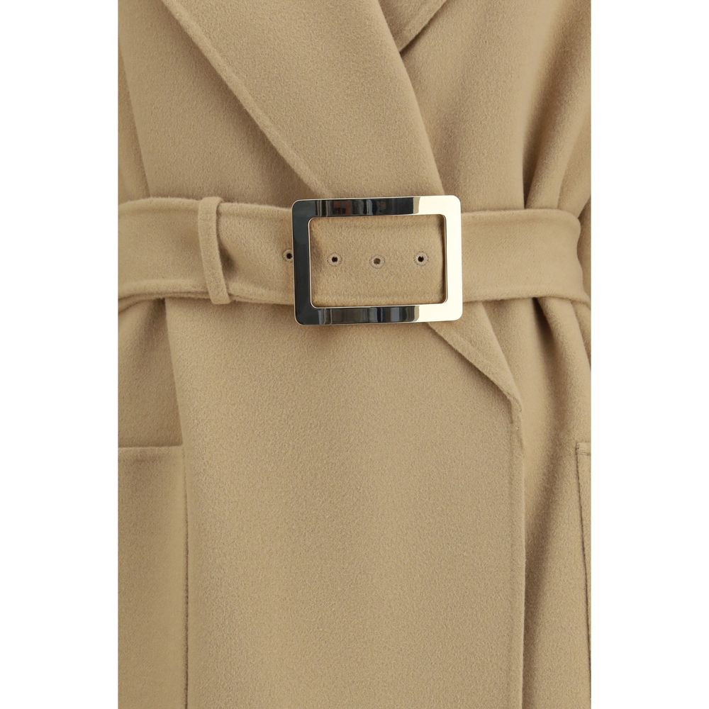Max Mara Beige Fleece Wool Manu Belted Wool Coat