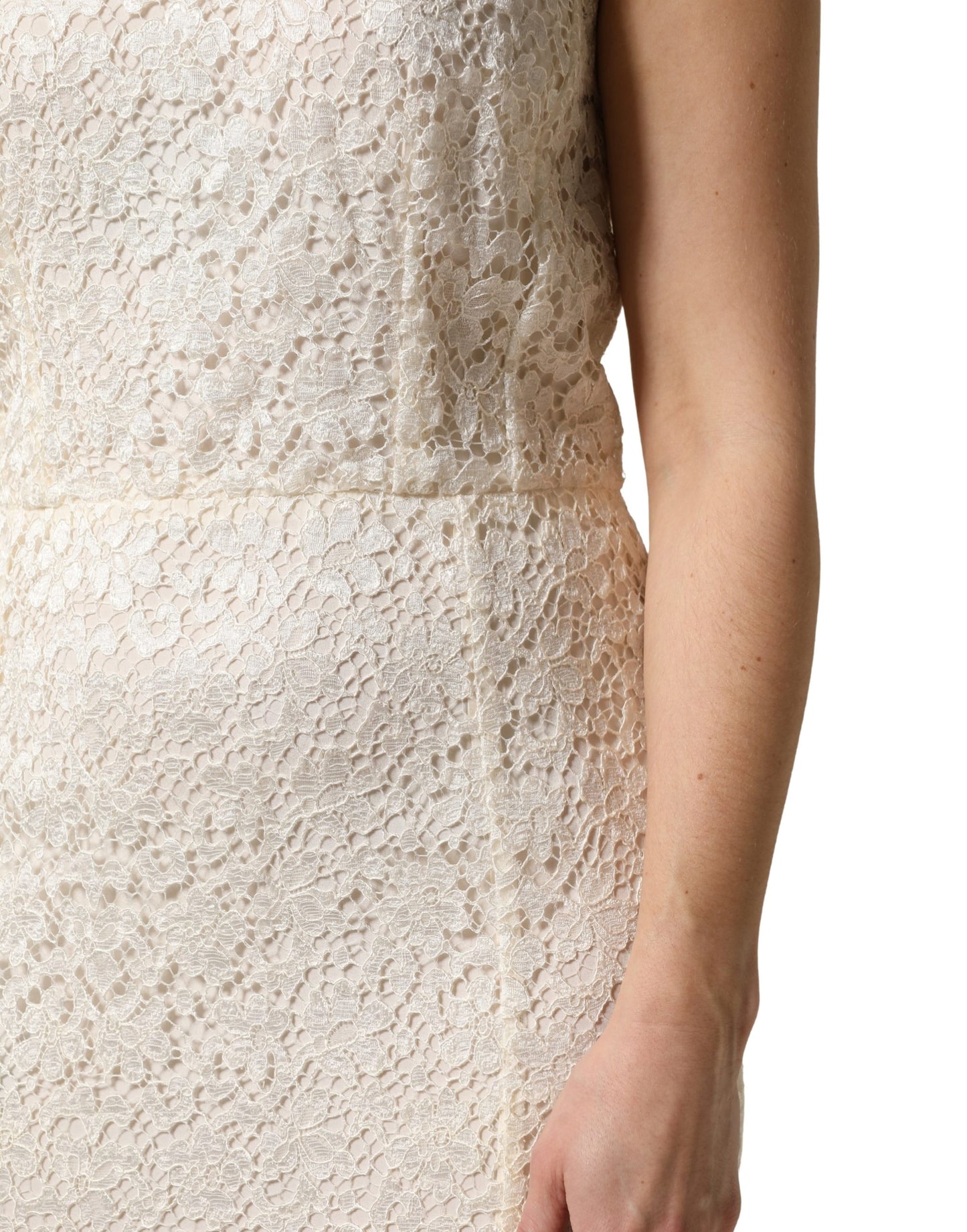 Dolce & Gabbana White Ivory Lace Cap-Sleeve Gown