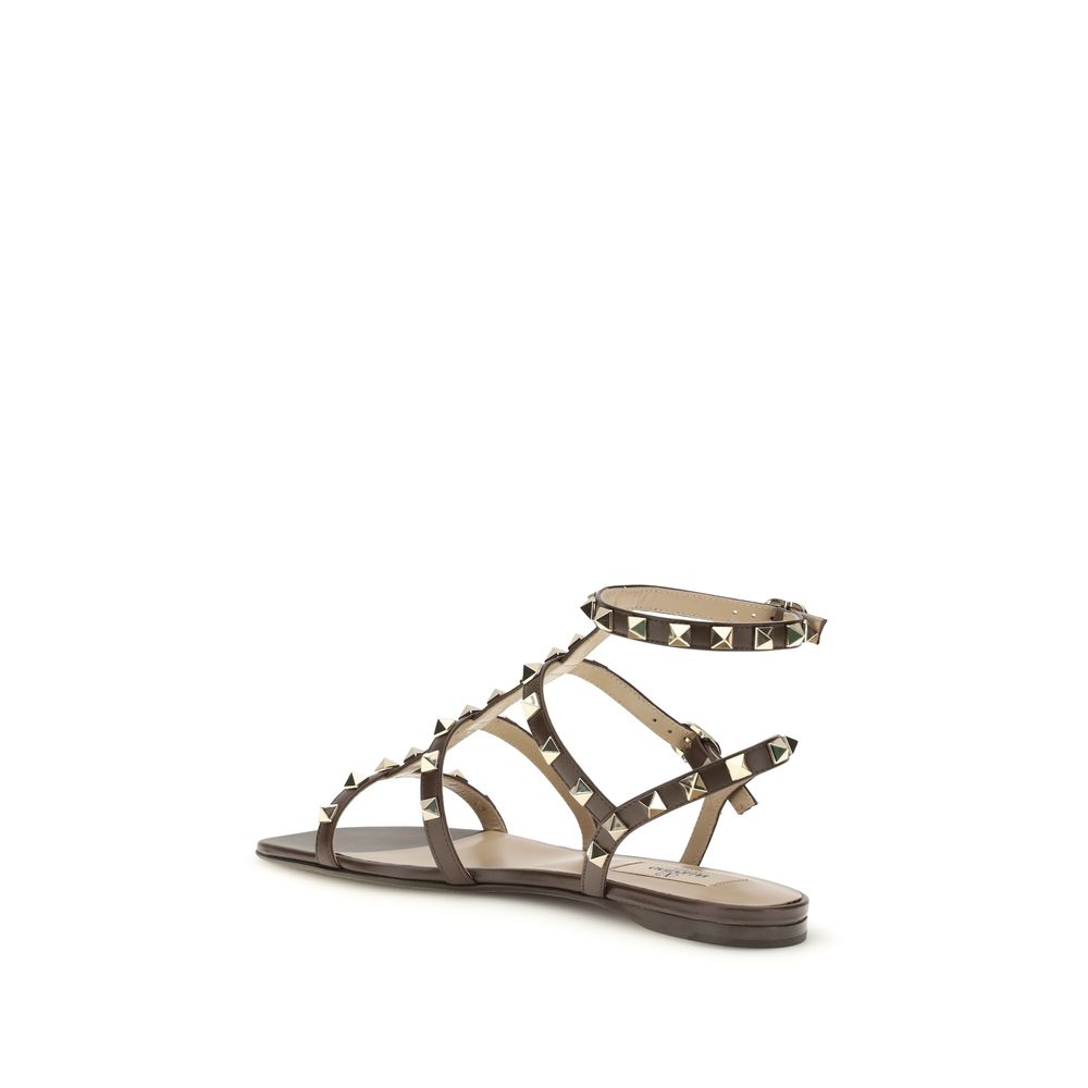 Valentino Garavani Brown Calf Leather Rockstud Sandals