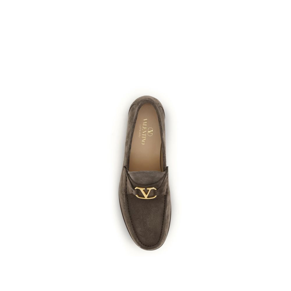 Valentino Garavani Brown Calf Leather VLogo Signature Slip-On Loafers