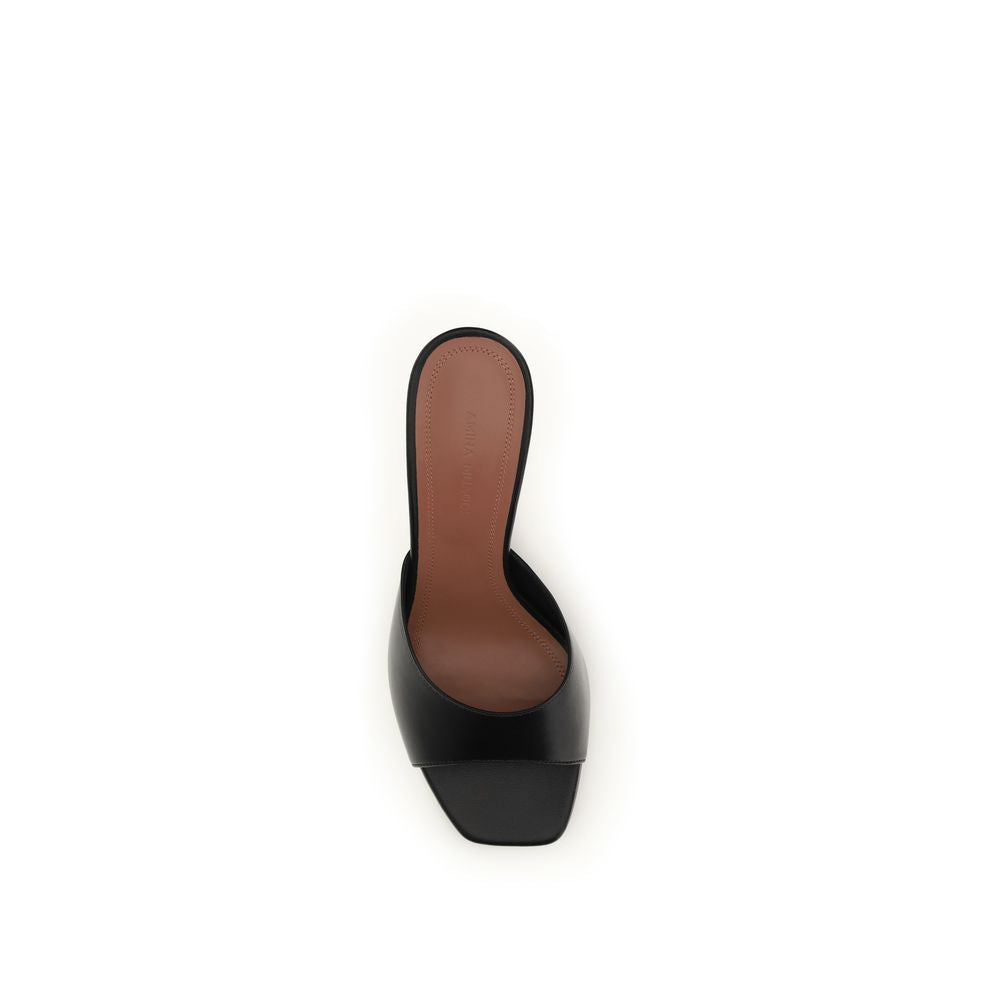 Amina Muaddi Black Calf Leather Bos Taurus Stiletto Heel Sandals - Lupita