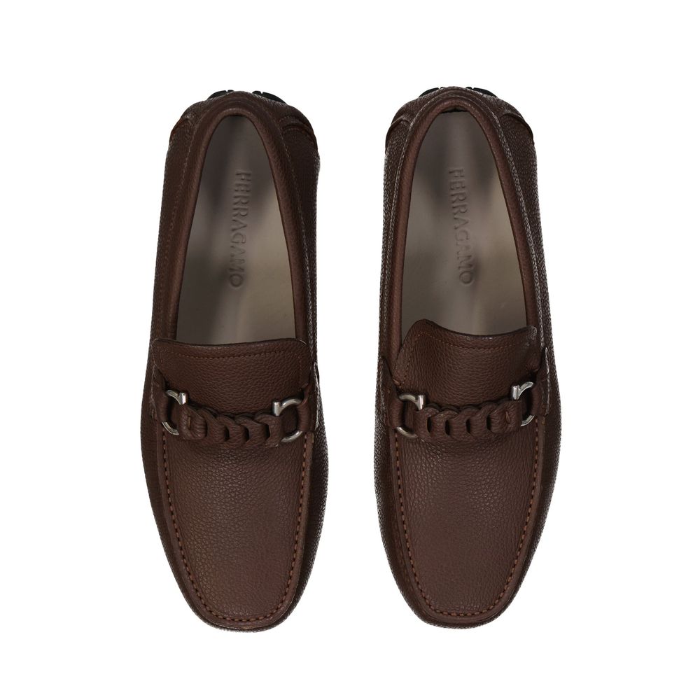 Salvatore Ferragamo Brown Calfskin Slip-On Loafers for Men