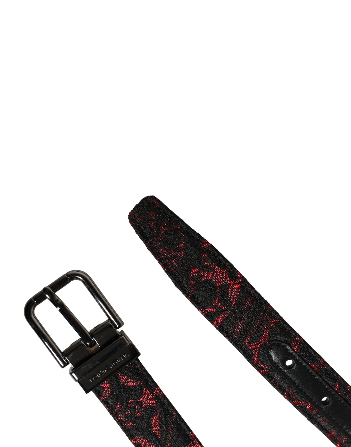 Dolce & Gabbana Black Red Silver Metal Buckle Belt