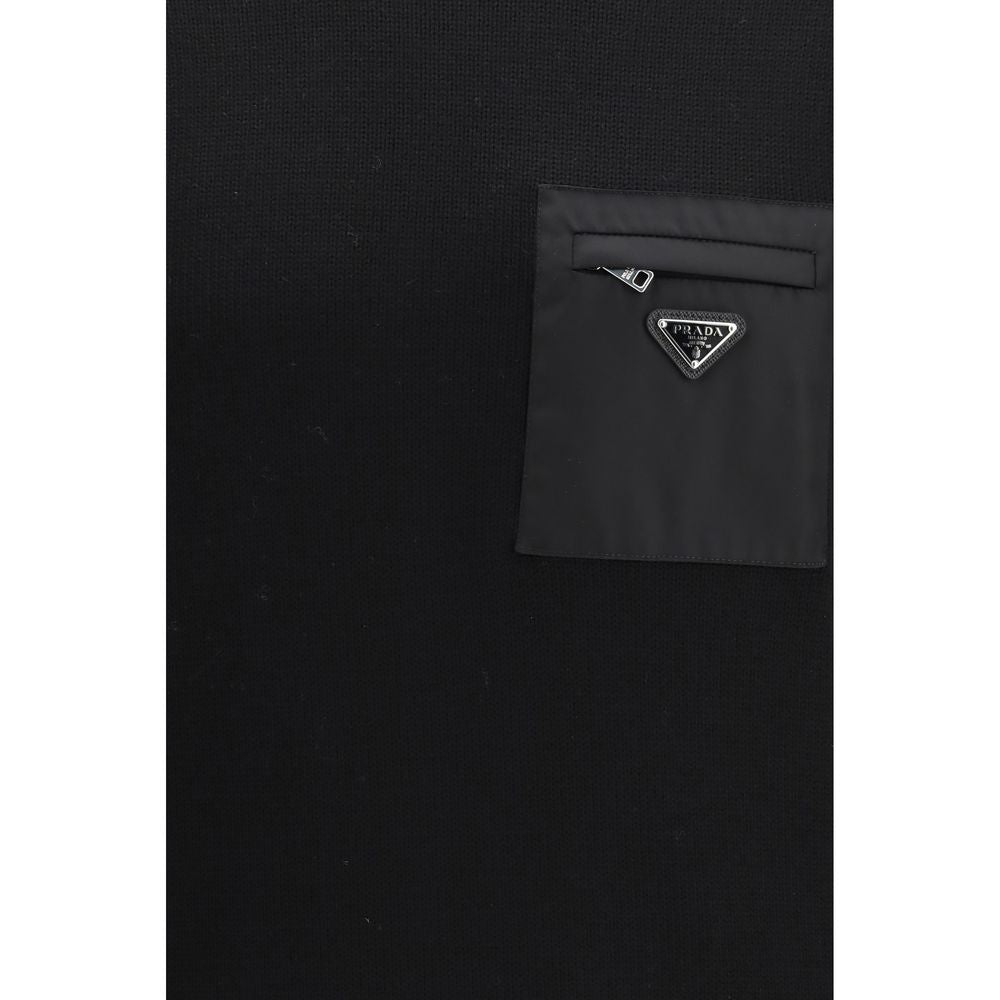 Prada Black Fleece Wool Men's Sweater