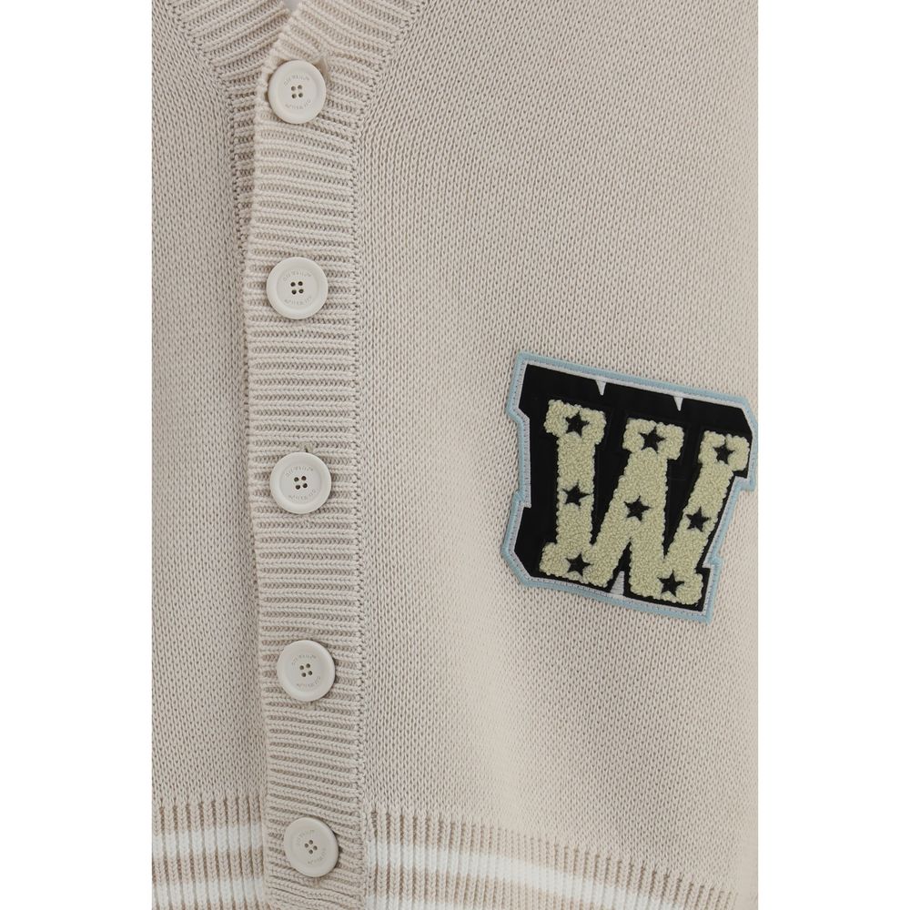 Off-White Beige Cotton Cardigan - Star Logo Diagonal Varsity Cardigan