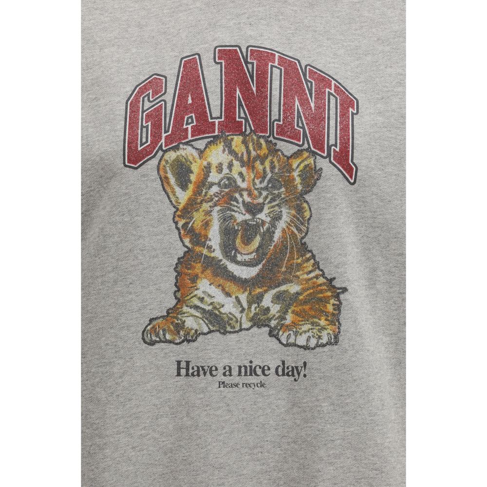 Ganni Gray Cotton Sweatshirt - Tiger Hoodie