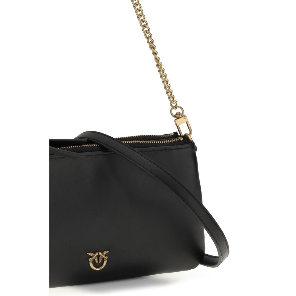 PINKO Black Calf Leather Double Mini Cross-Body Bag