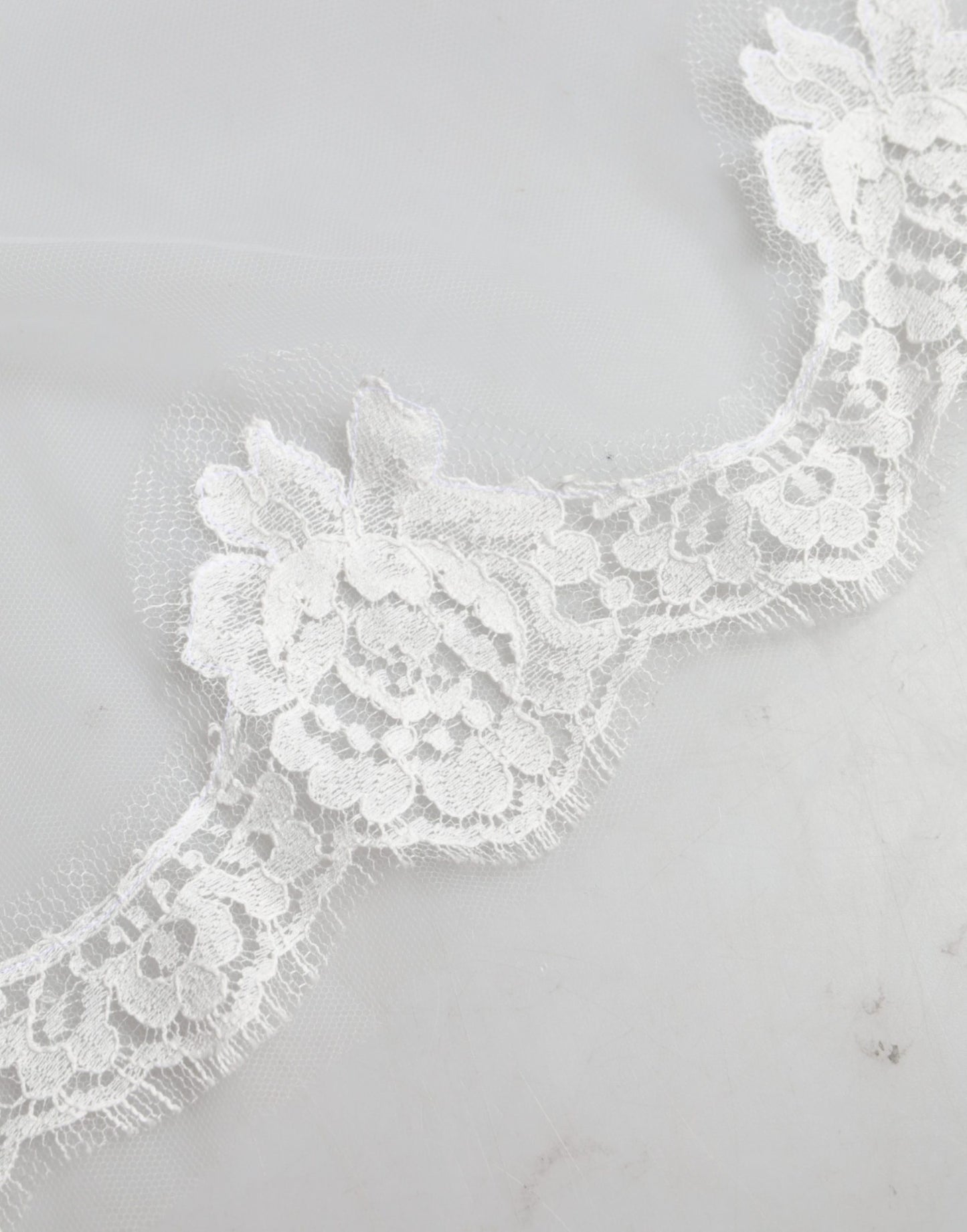 Dolce & Gabbana White Floral Lace Nylon Floor Length Veil
