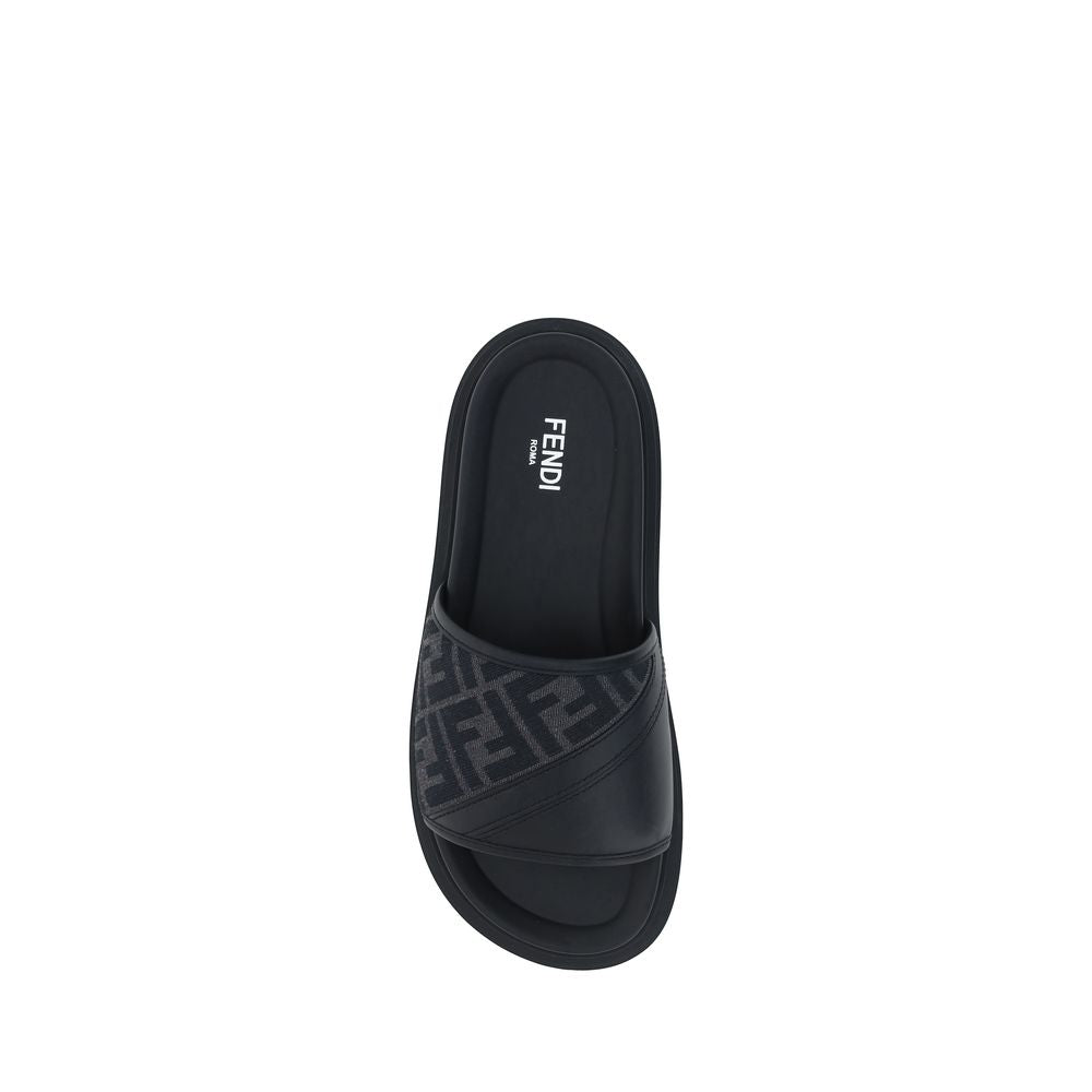Fendi Grey FF Jacquard Diagonal Slide Sandals for Men