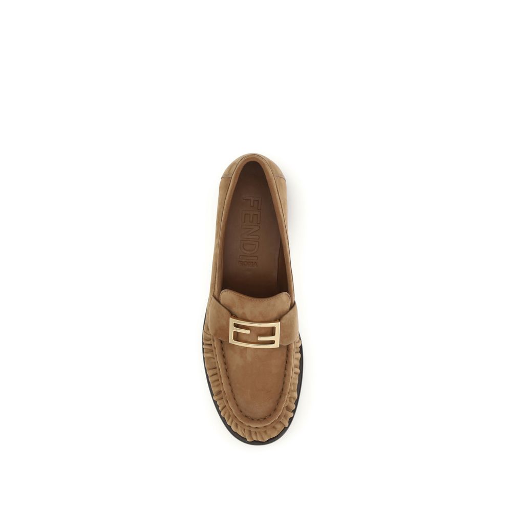 Fendi Brown Suede Leather Baguette Slip-On Loafers