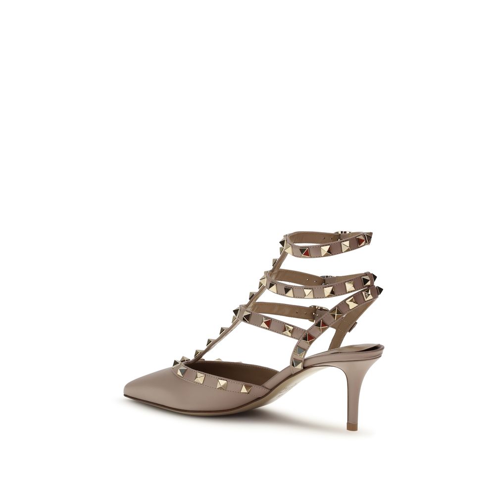 Valentino Garavani Nude Calf Leather Rockstud Caged Pump