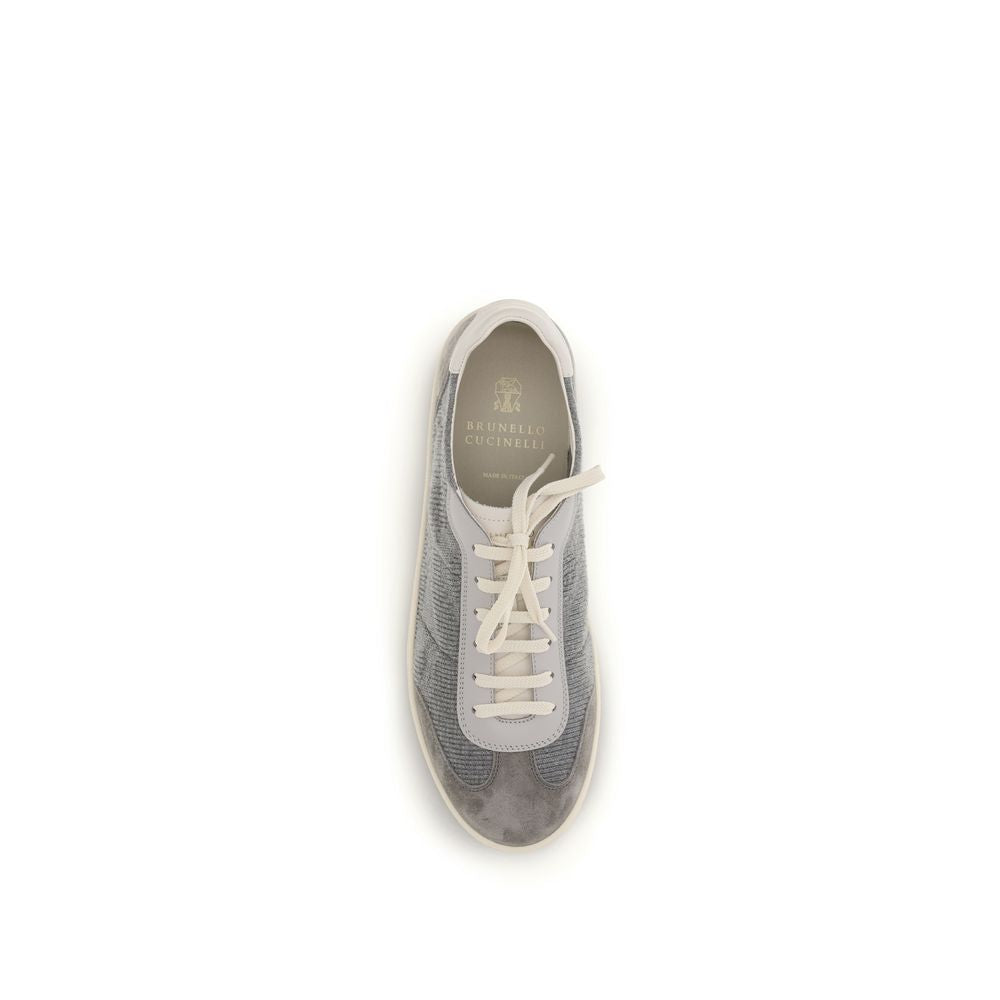 Brunello Cucinelli Gray Calf Leather Bos Taurus Low Top Sneakers