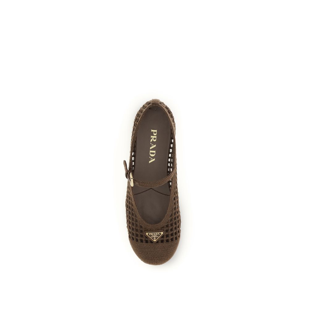 Prada Brown Cotton Crochet Ballerina Flats