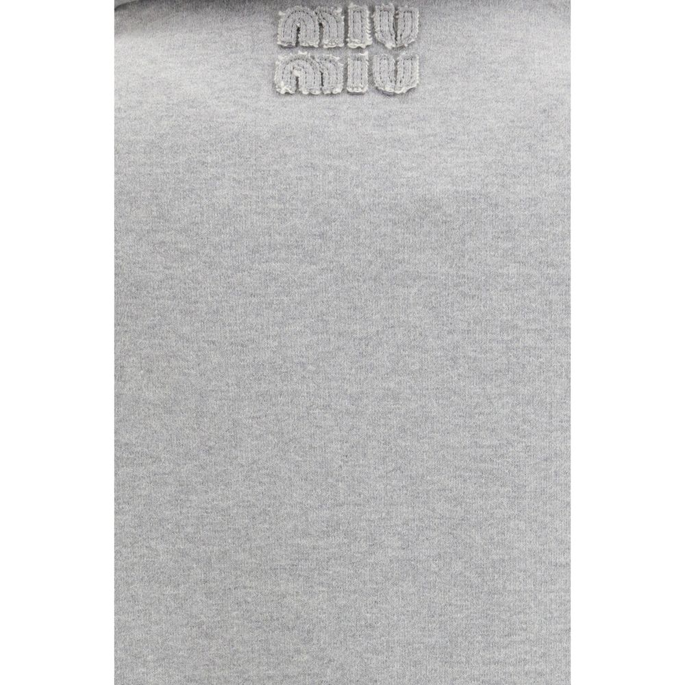 Miu Miu Gray Cotton Sweatshirt with Oblique Zip Closure