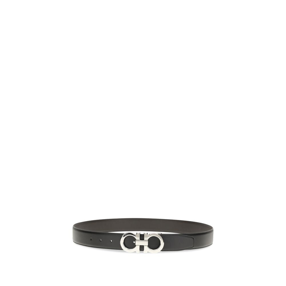 Ferragamo Black Calf Leather Gancini Belt