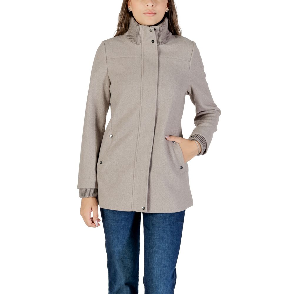Street One Gray Polyester Coat with Knit Details