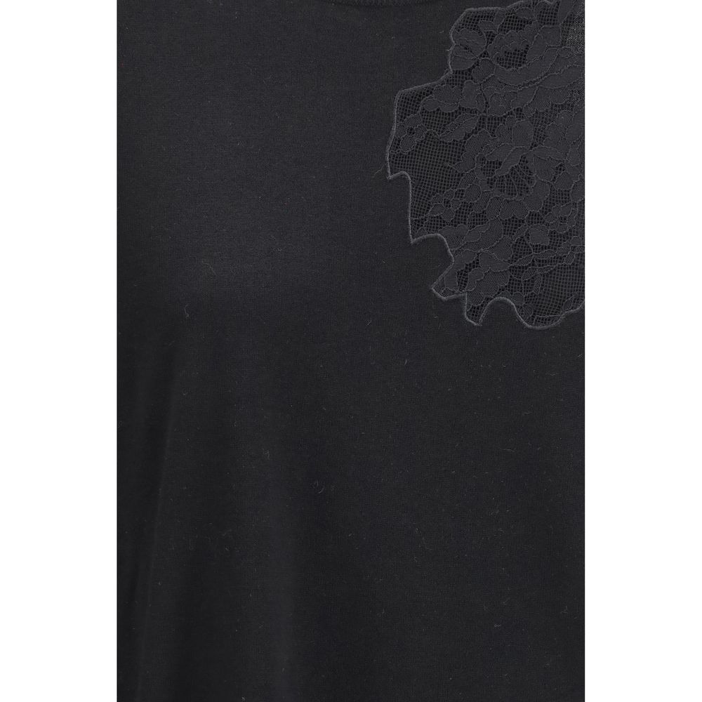 Max Mara Black Silk Sweatshirt with Lace Inserts