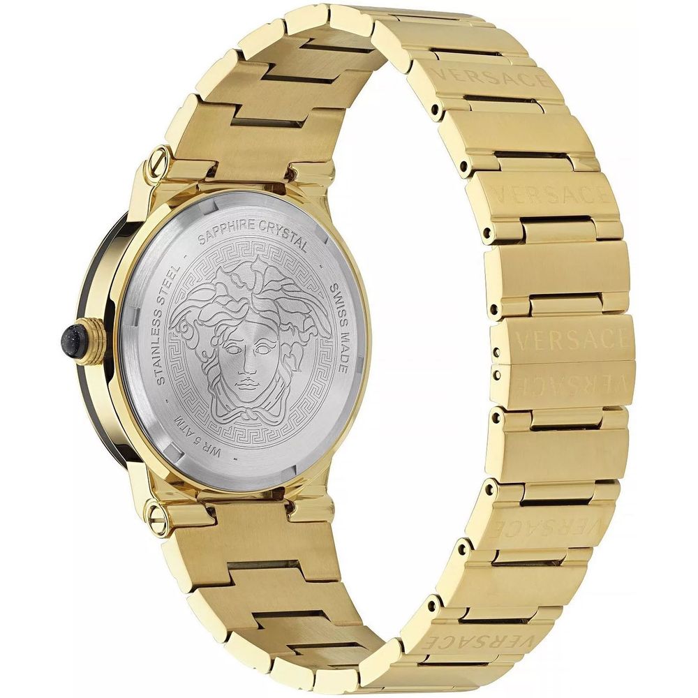 Versace Gold & Black Stainless Steel Greca Logo Moonphase Watch