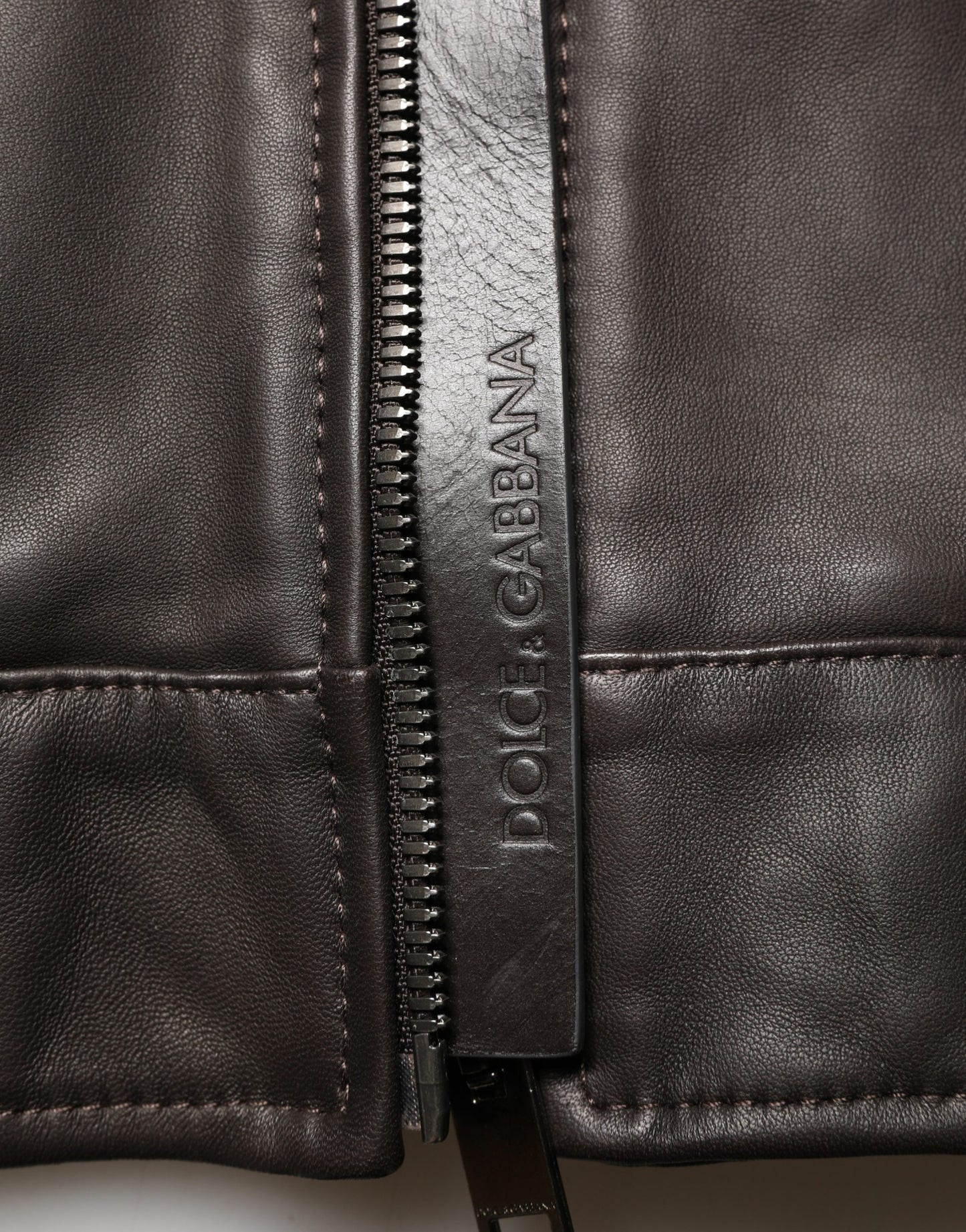 Dolce & Gabbana Black Lambskin Leather Full Zip Biker Jacket