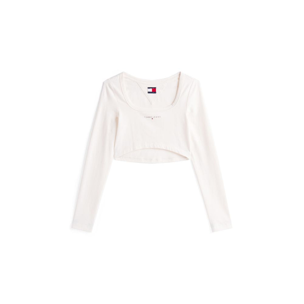 Tommy Hilfiger Jeans Women's Cropped Long-Sleeve T-Shirt in White Recycled Cotton