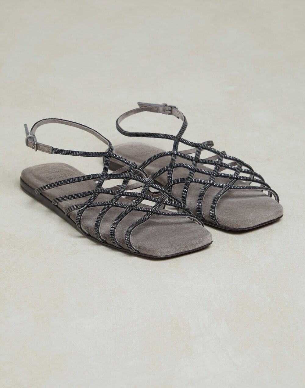 Brunello Cucinelli Gray Leather Flat Sandals