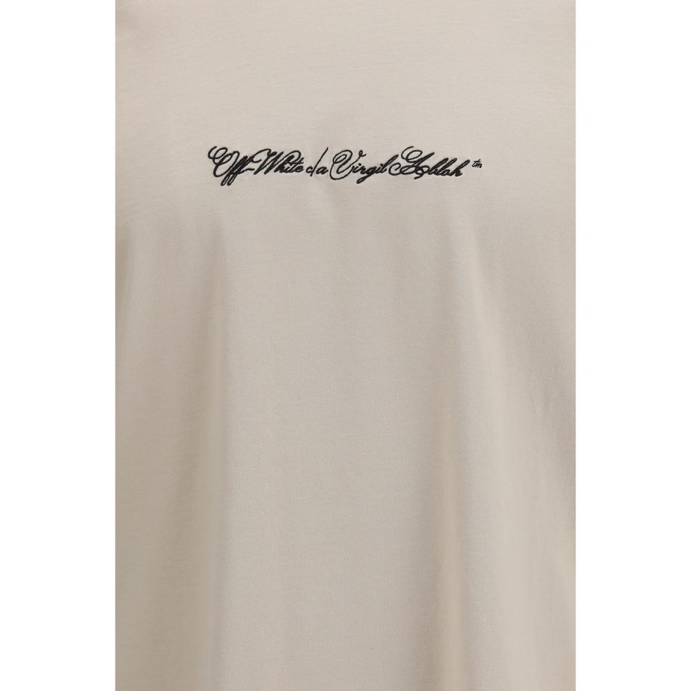 Off-White Beige Cotton Script Arrow T-Shirt