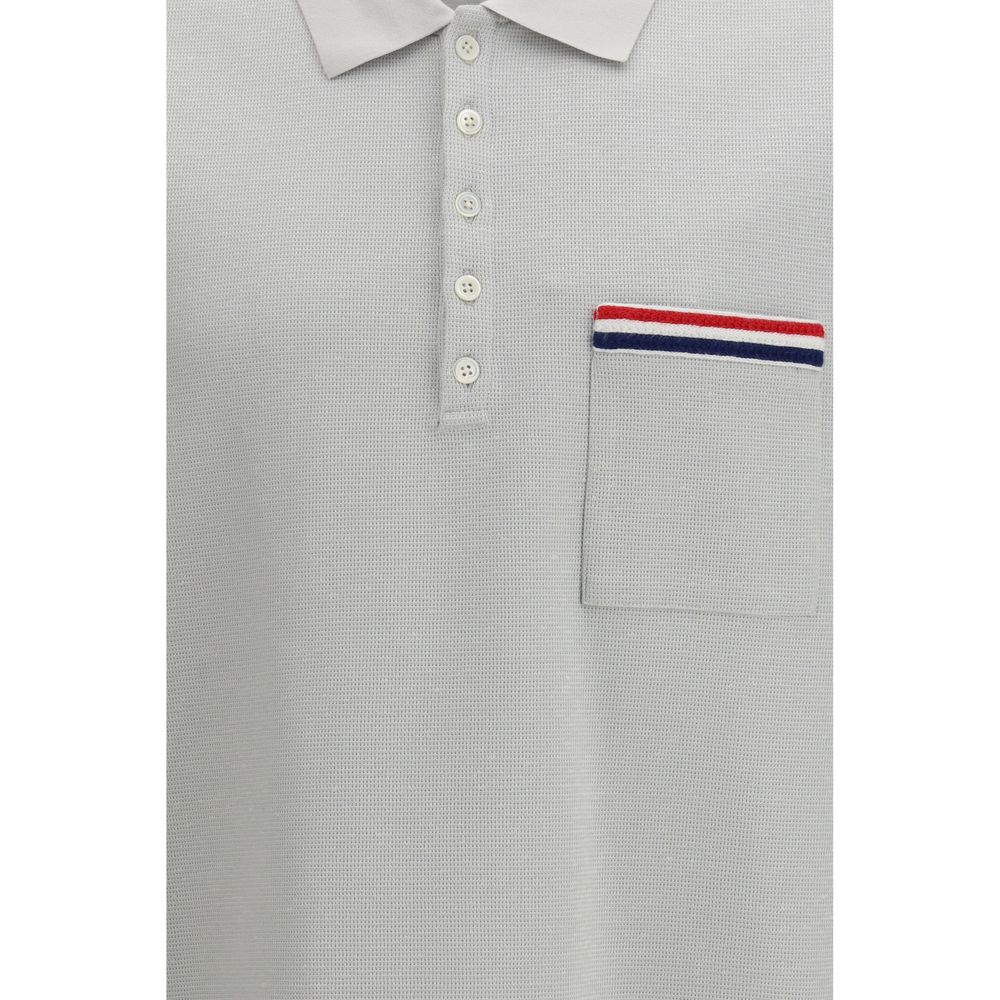 Thom Browne Gray Cotton Polo Shirt with Chest Pocket