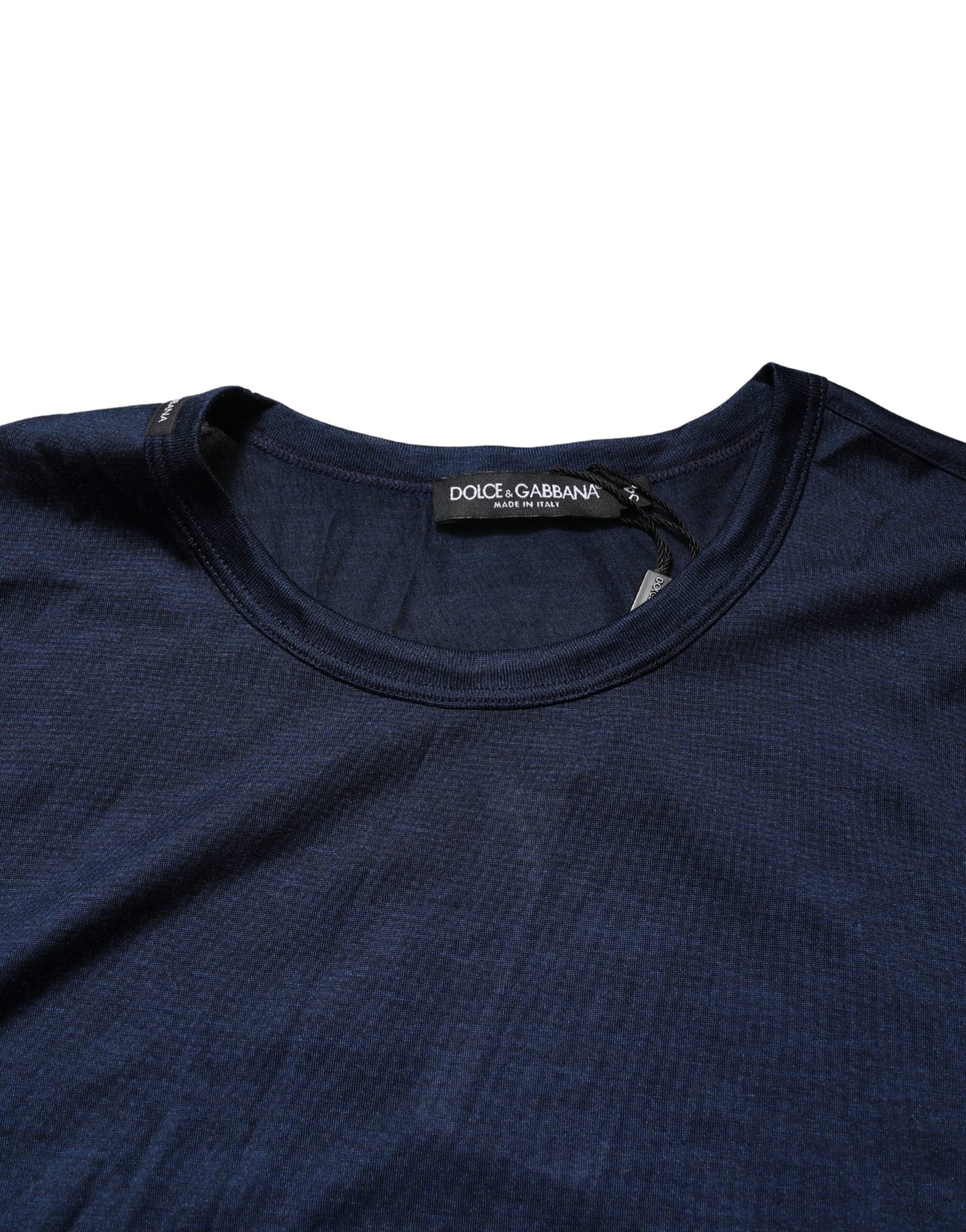Dolce & Gabbana Dark Blue Silk Short Sleeve Crew Neck T-shirt