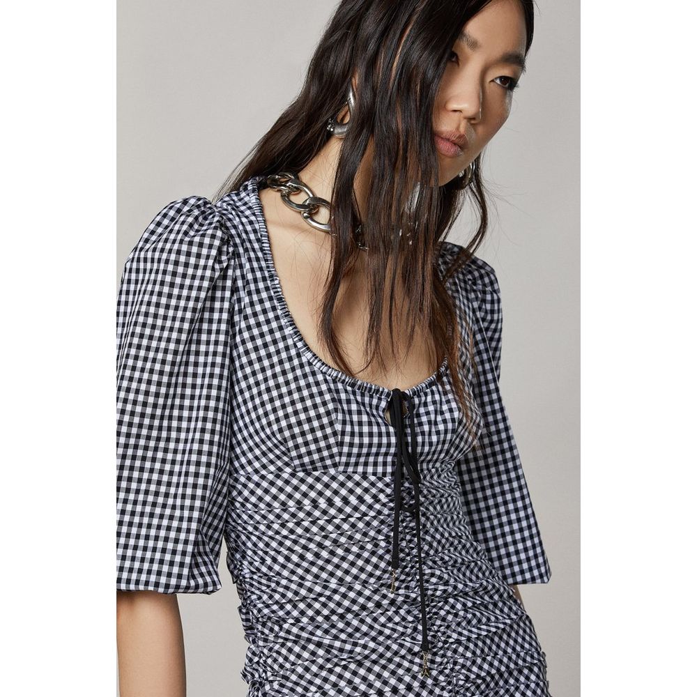 Patrizia Pepe Vichy Nero Bicolor Cotton Casual Dress IT38