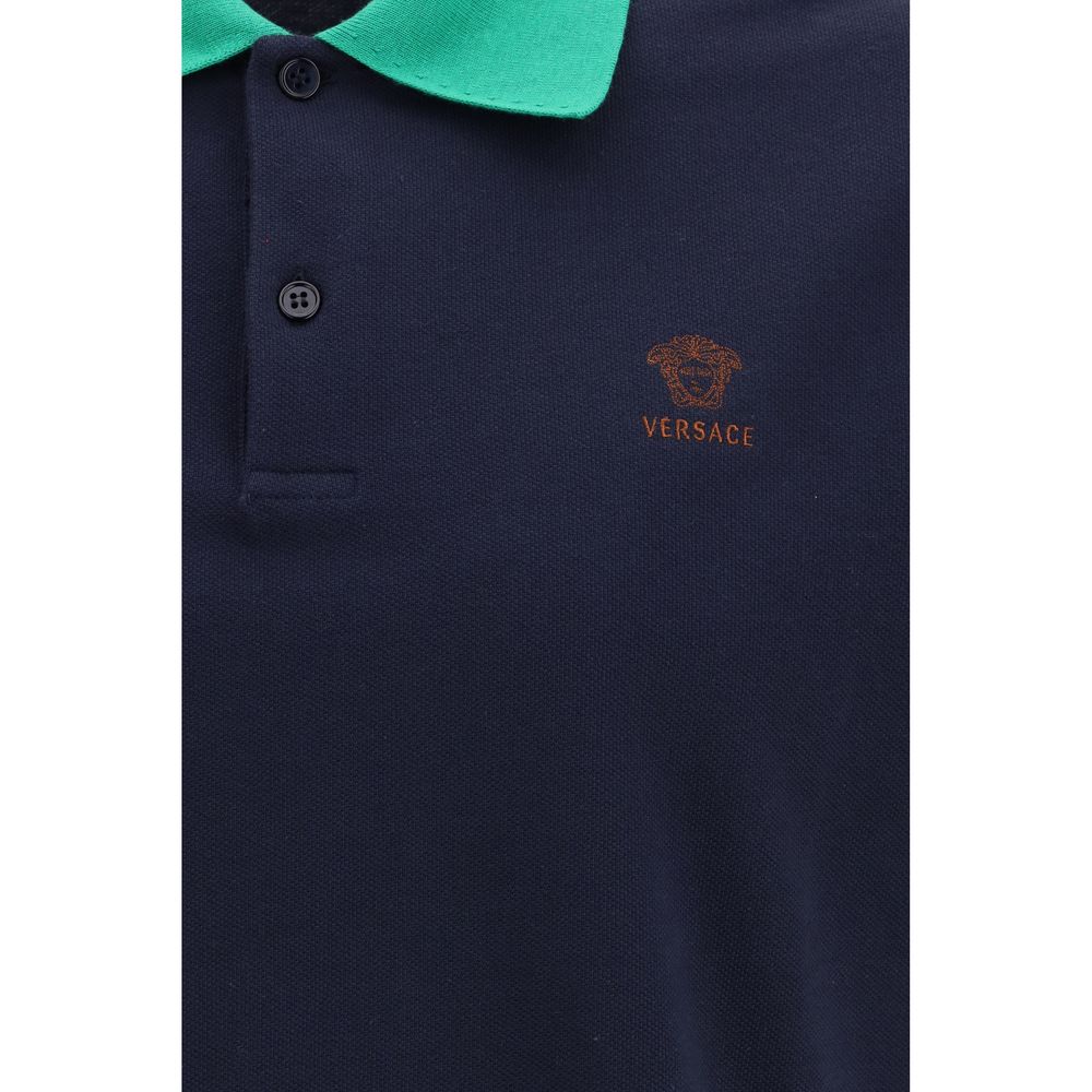 Versace Blue Cotton Polo Shirt - Iconic Luxury Casualwear