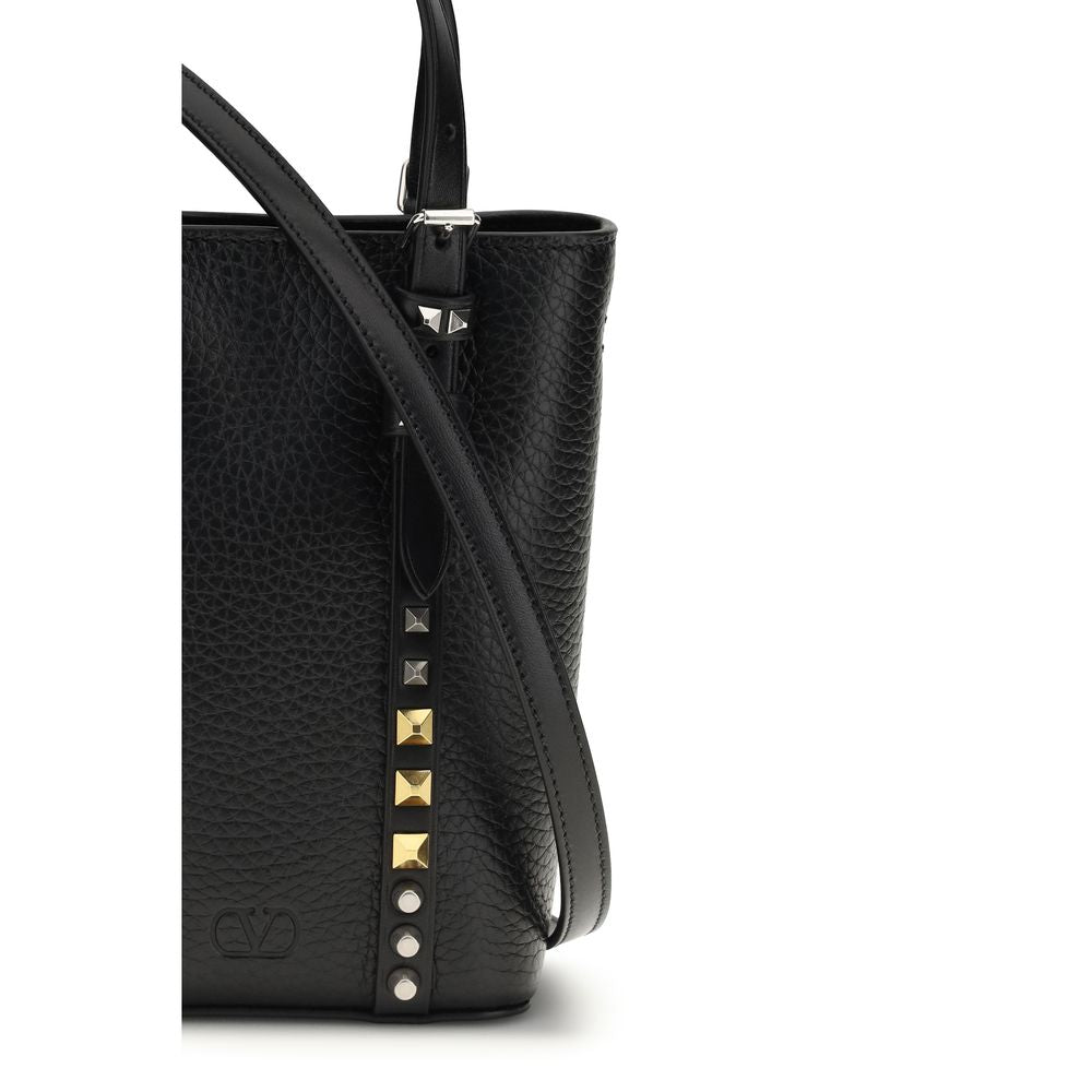 Valentino Garavani Rockstud Mini Bucket Bag in Black Calf Leather