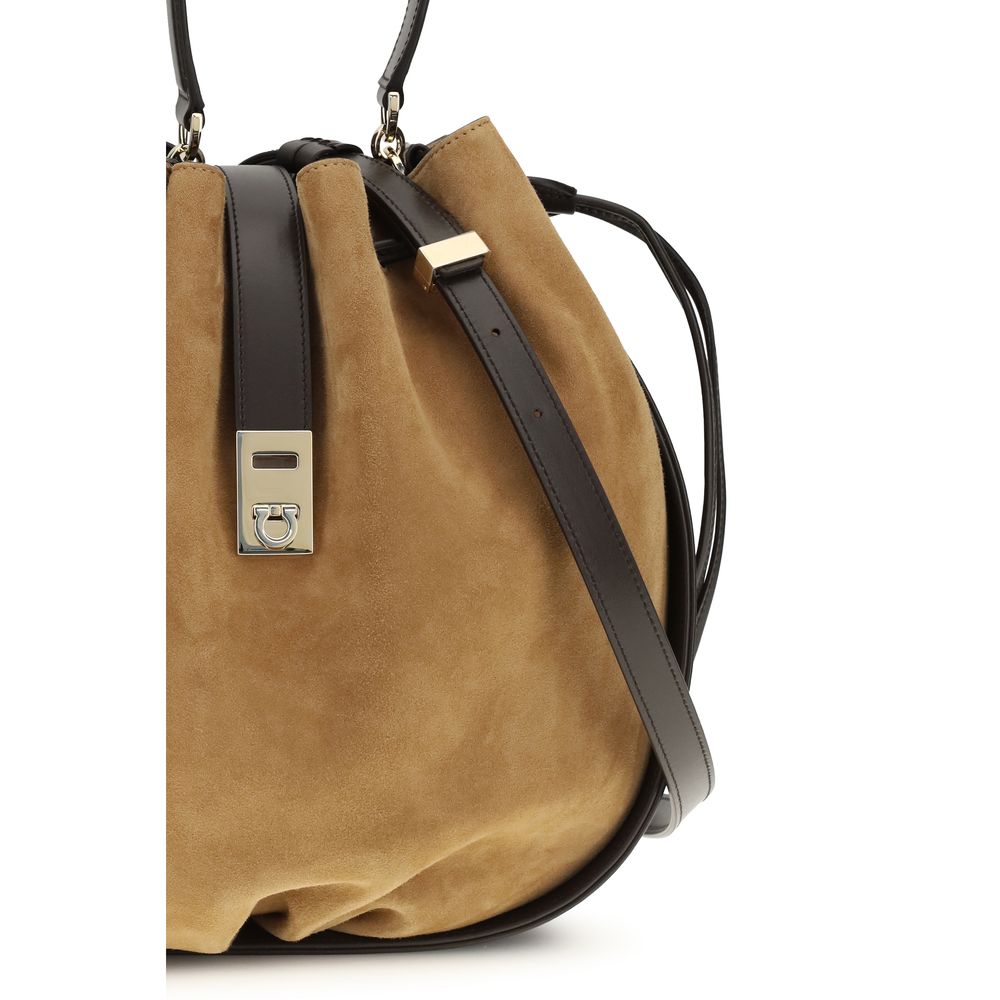 Ferragamo Brown Calf Leather Bos Taurus Shoulder Bag