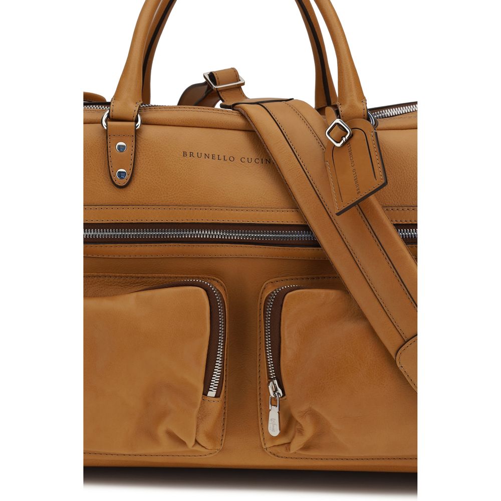 Brunello Cucinelli Brown Calf Leather Trolley Travel Bag