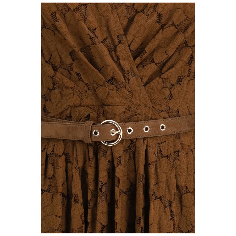 Max Mara Agrume Midi Dress in Brown Polyamide Lace