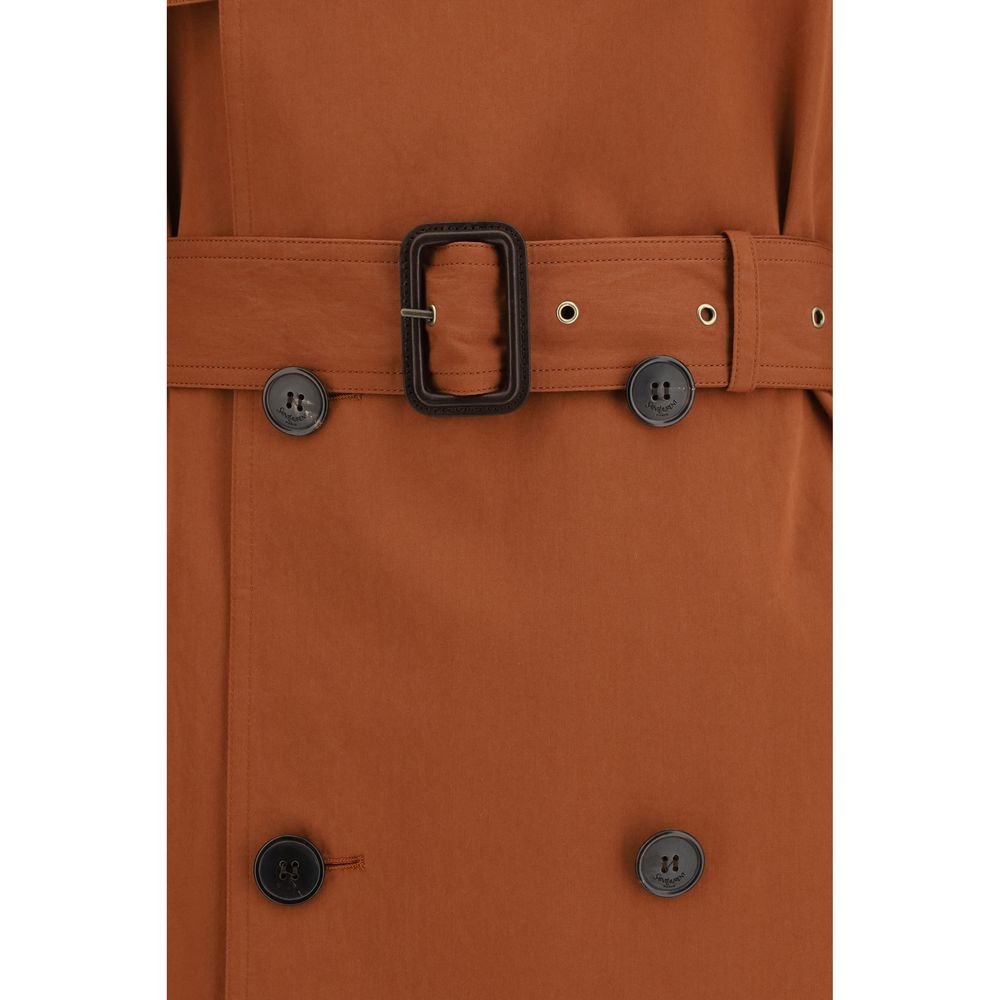 Saint Laurent Brown Cotton Double Breasted Trench Coat