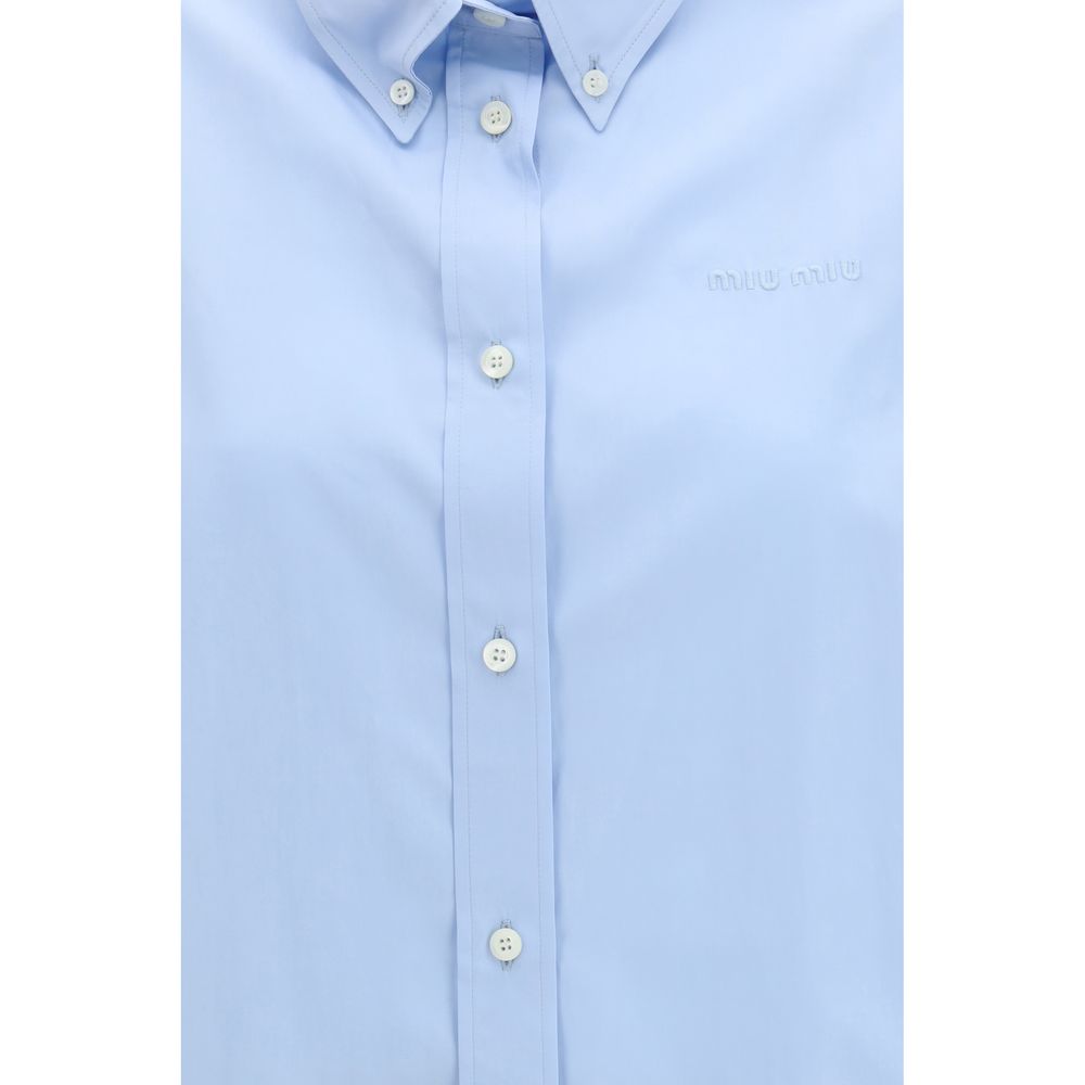Miu Miu Blue Cotton Embroidered Shirt