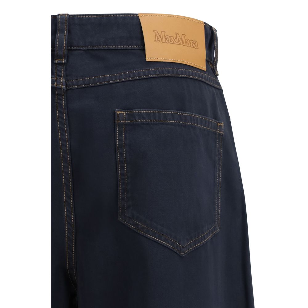 Max Mara Blue Cotton Casual Pants - Elegantly Tailored Baggy Fit