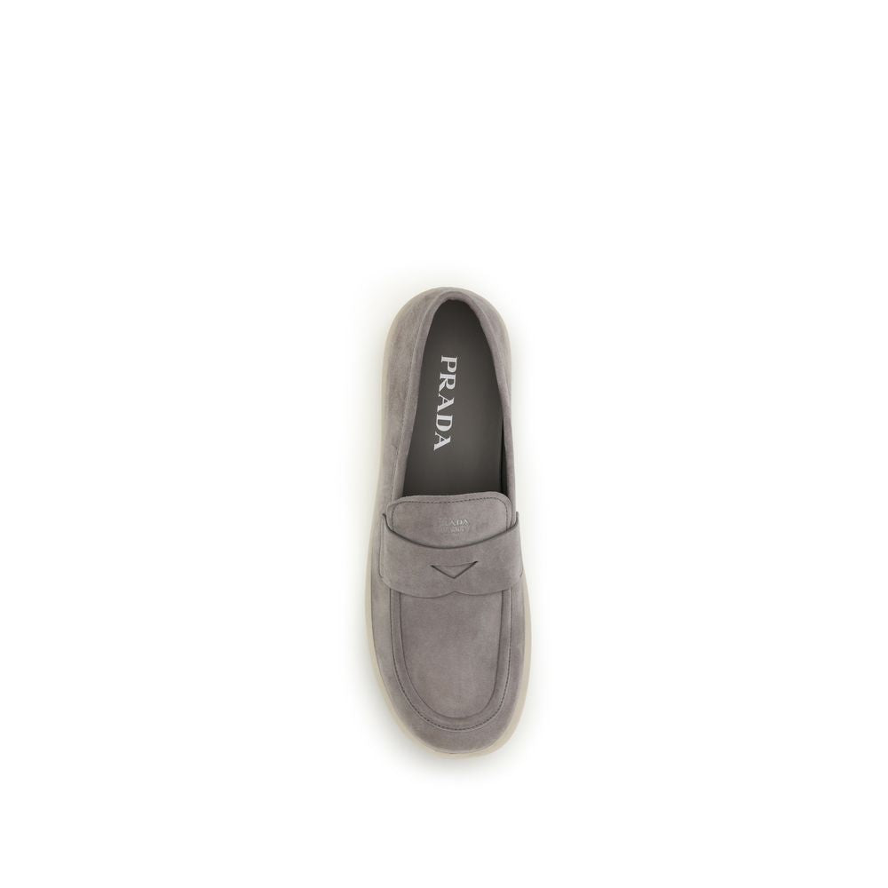 Prada Gray Calf Leather Suede Slip-On Loafers