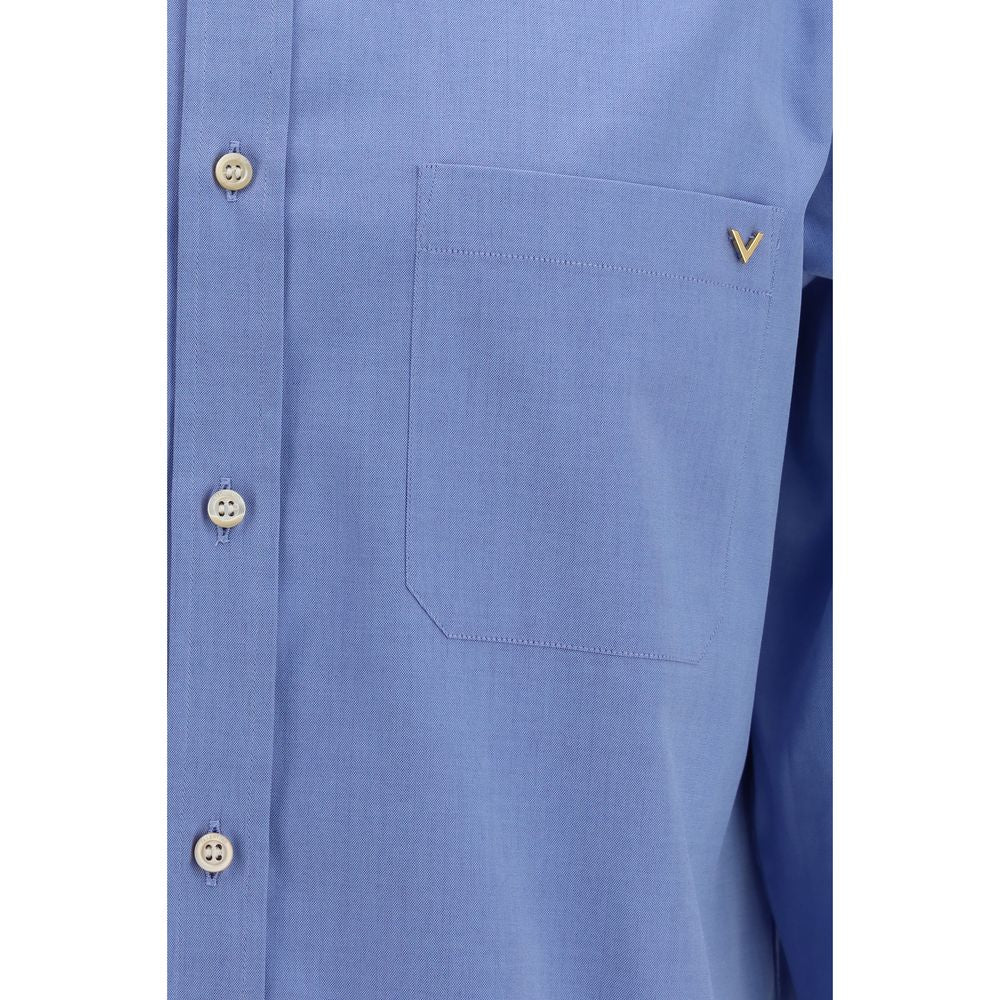 Valentino Blue Cotton Shirt with VGold Detail