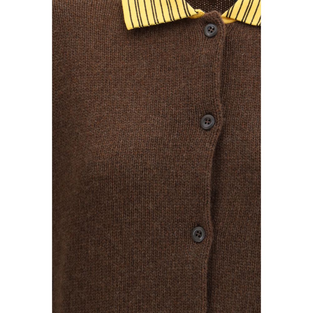 Prada Brown Cashmere Cardigan with Contrast Stripes