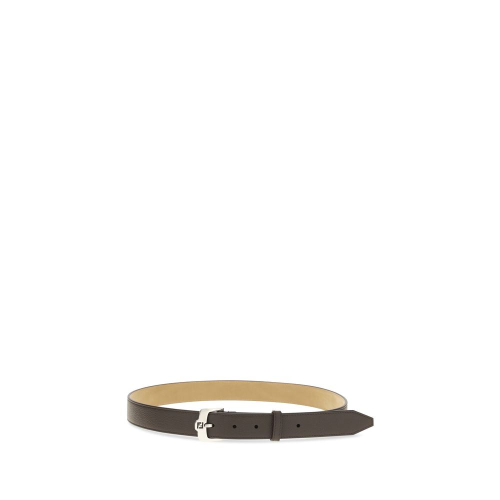 Fendi Brown Calf Grained Leather FF Buckle Belt