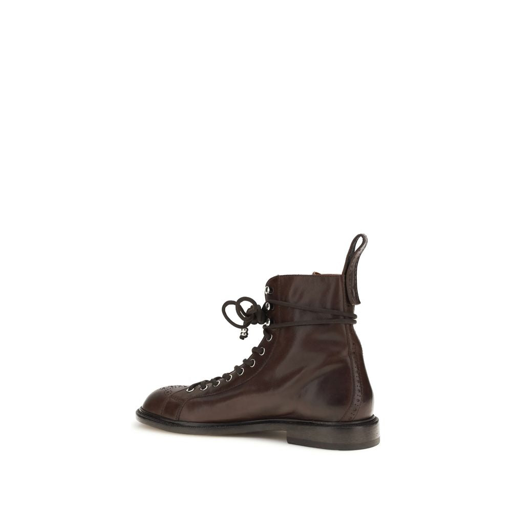 Versace Brown Calf Leather Billy Lace-Up Ankle Boots