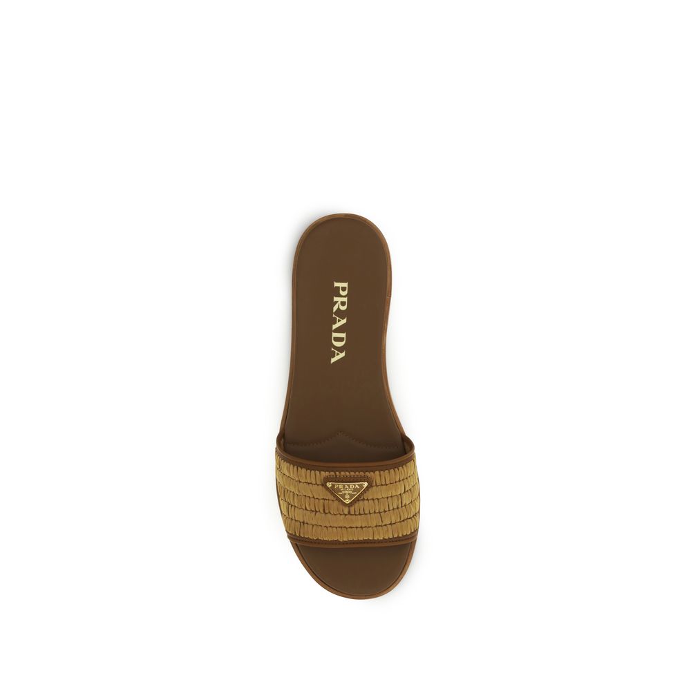 Prada Brown Raffia Slip-On Sandals